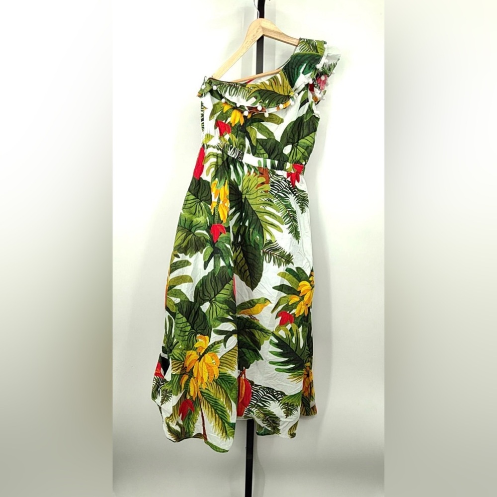Farm Rio White Cocoa Forest One Shoulder Dress Summer Vacation Tropical